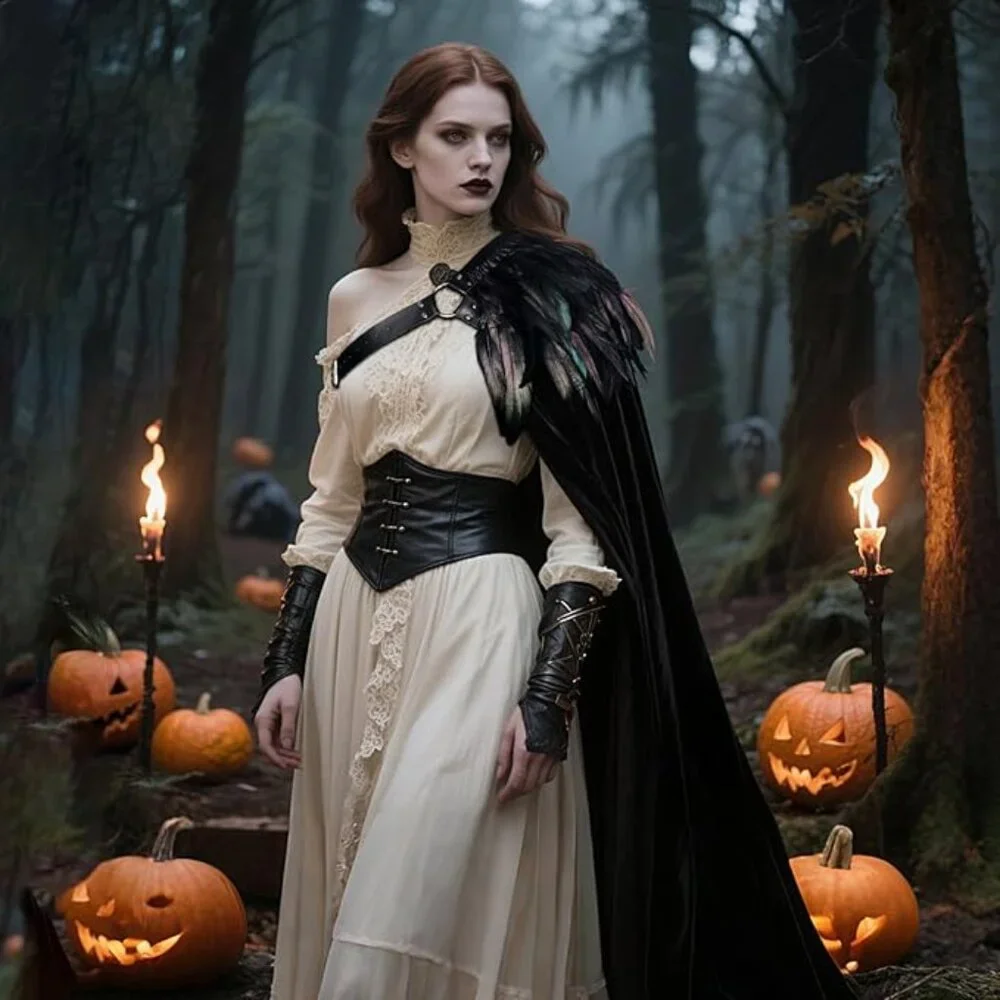 Black Half Shoulder Cape + Feather Shrug - Picture 5 of 6